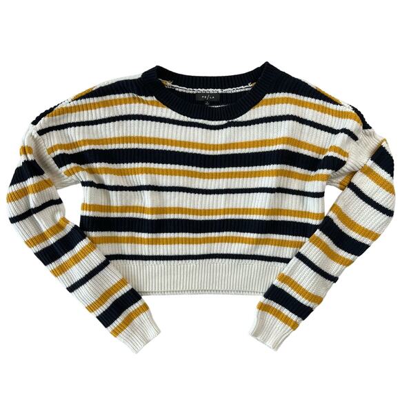 PacSun PS/LA Women's Small Cropped Sweater White Yellow Stripe Crew Neck - Picture 1 of 4
